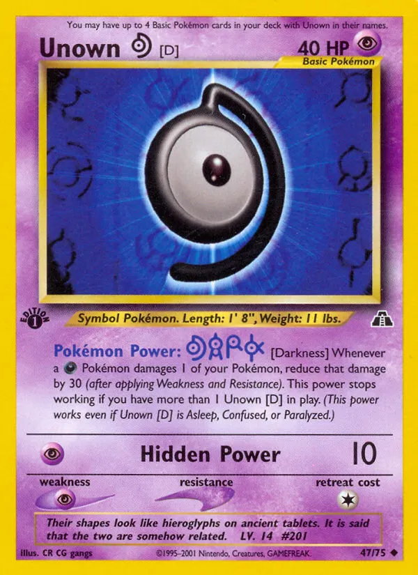 2001 Neo Discovery Unown [D] #47/75 Uncommon card image