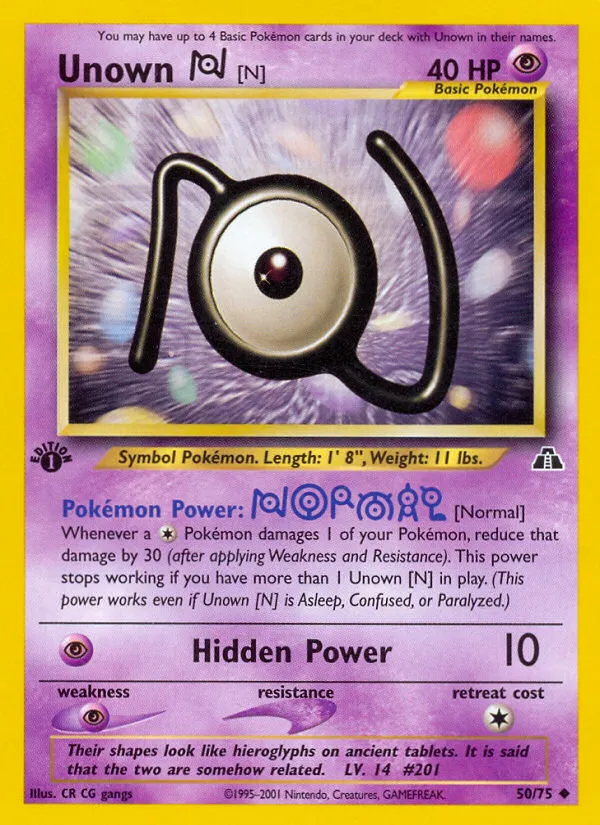 2001 Neo Discovery Unown [N] #50/75 Uncommon card image