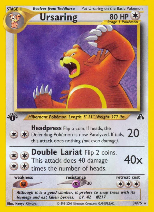 2001 Neo Discovery Ursaring #34/75 Rare card image