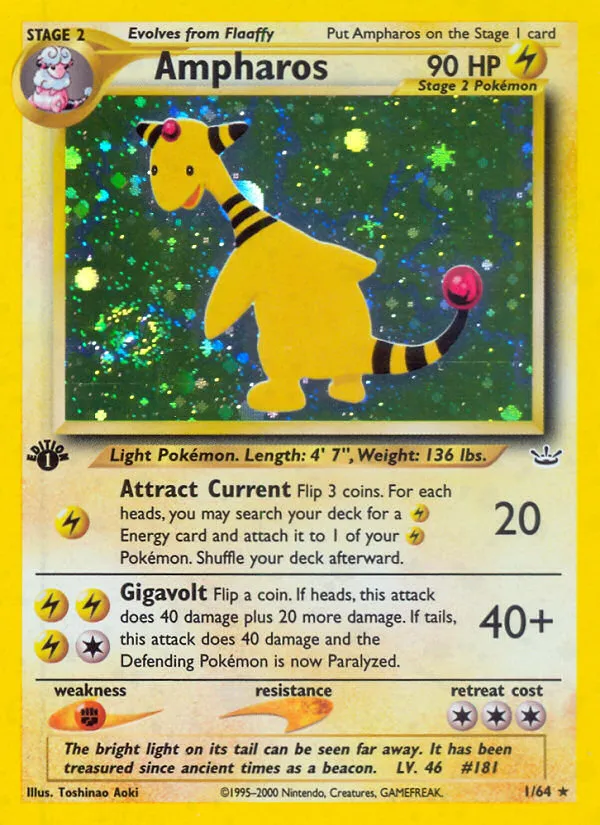 2001 Neo Revelation Ampharos Rare Holo #01/64 Rare Holo card image