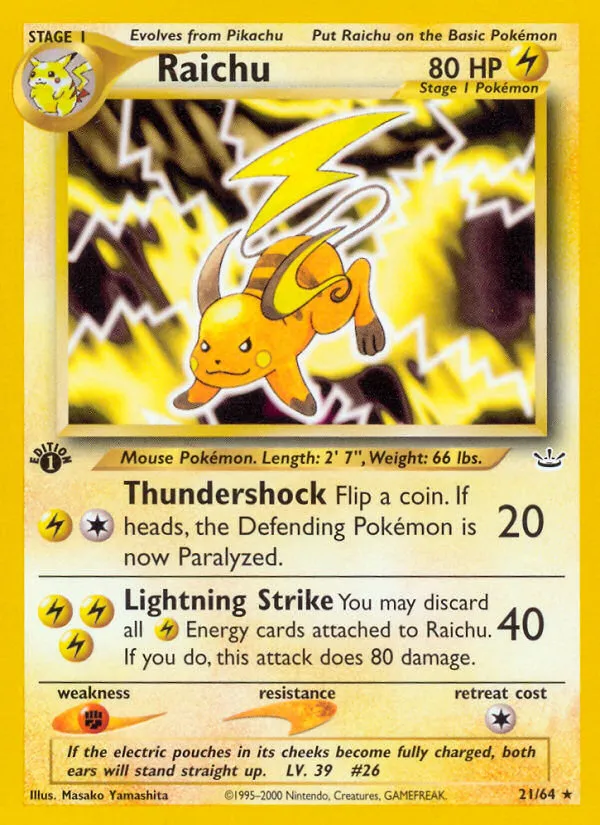 2001 Neo Revelation Raichu #21/64 Rare card image