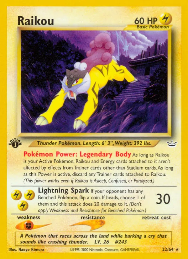 2001 Neo Revelation Raikou #22/64 Rare card image