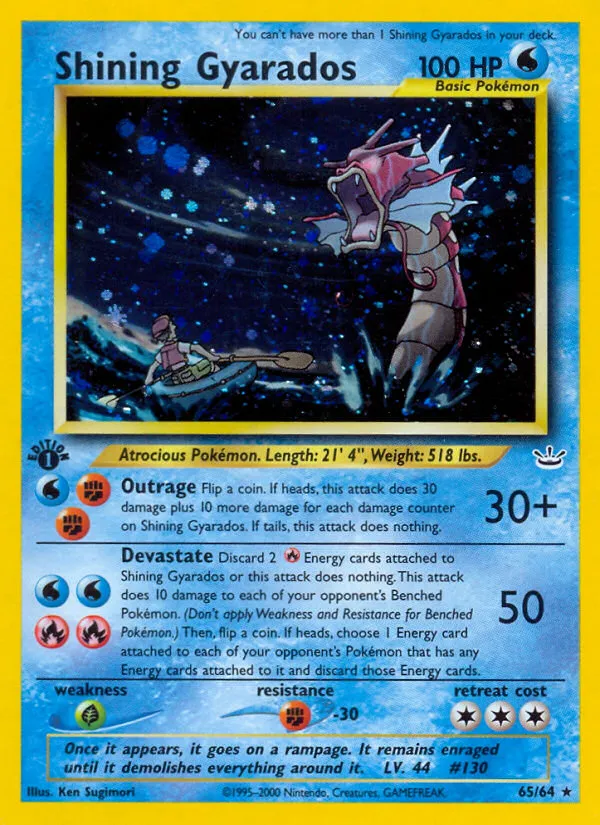 2001 Neo Revelation Shining Gyarados #65/64 Rare Shining card image