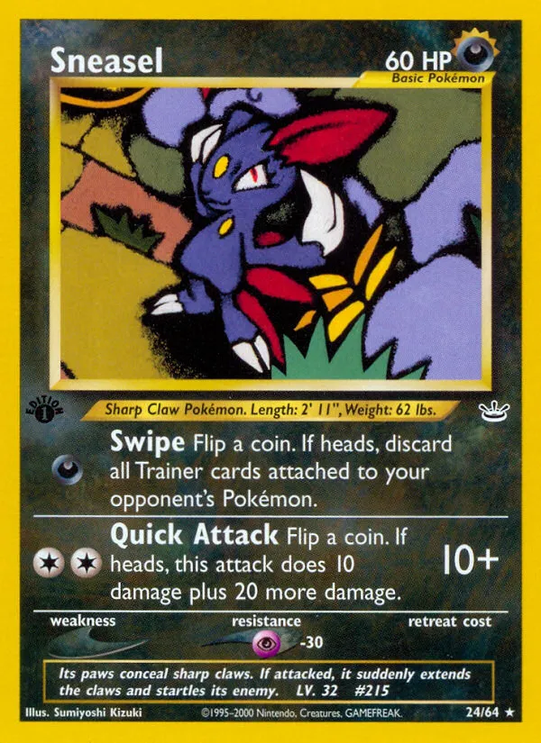 2001 Neo Revelation Sneasel #24/64 Rare card image