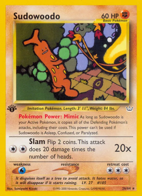 2001 Neo Revelation Sudowoodo #26/64 Rare card image