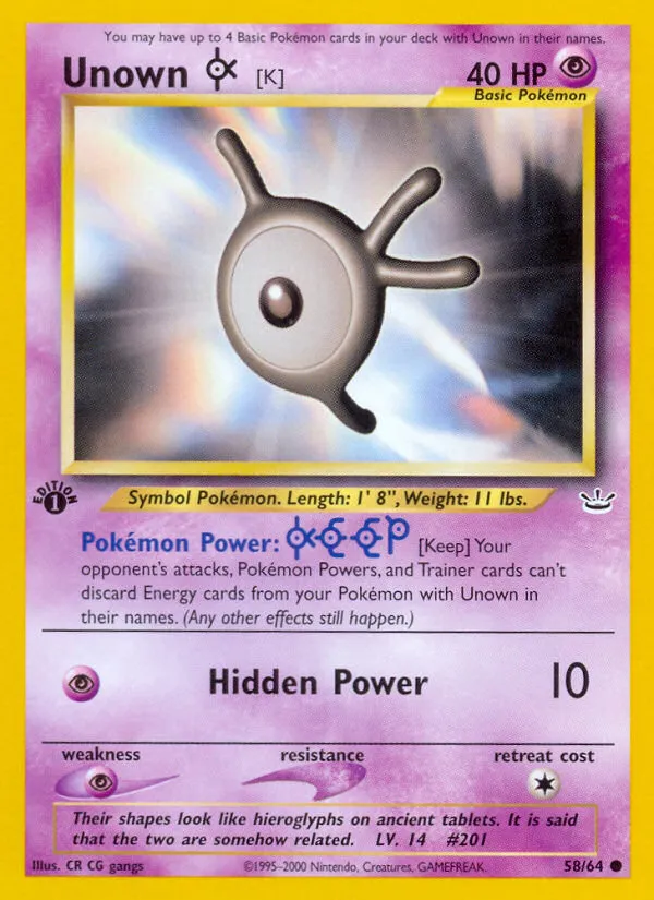 2001 Neo Revelation Unown [K] #58/64 Common card image