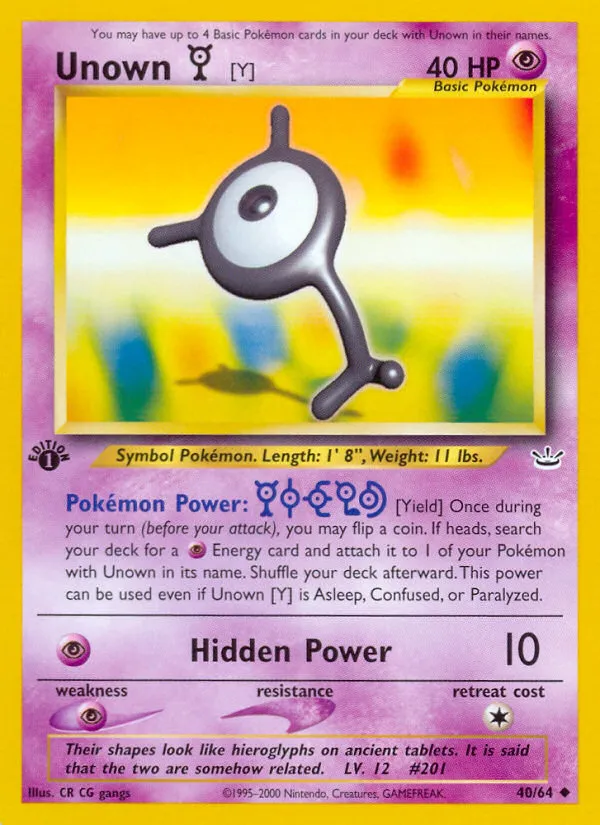 2001 Neo Revelation Unown [Y] #40/64 Uncommon card image