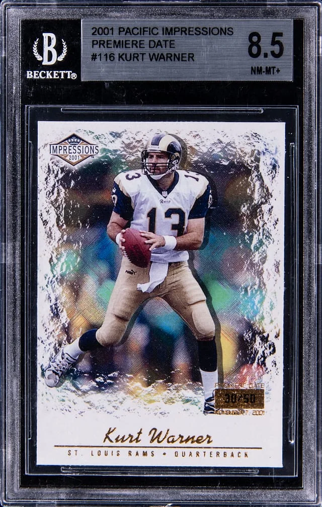 2001 Pacific Impressions Premiere Date Kurt Warner #116 card image