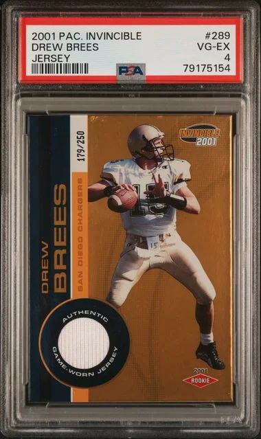2001 Pacific Invincible Jersey Drew Brees #289 card image