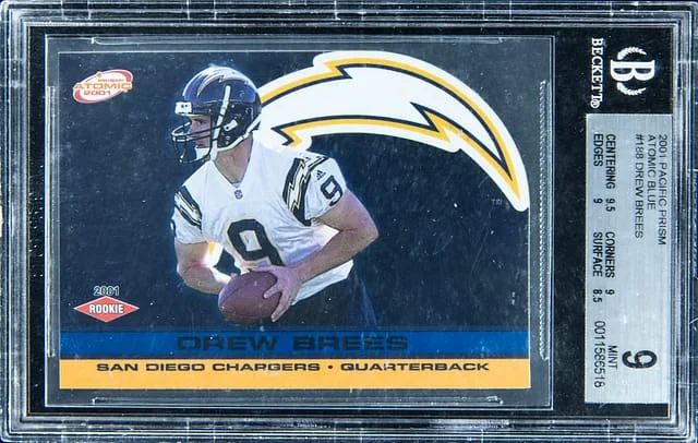 2001 Pacific Prism Atomic Blue Drew Brees #188 card image