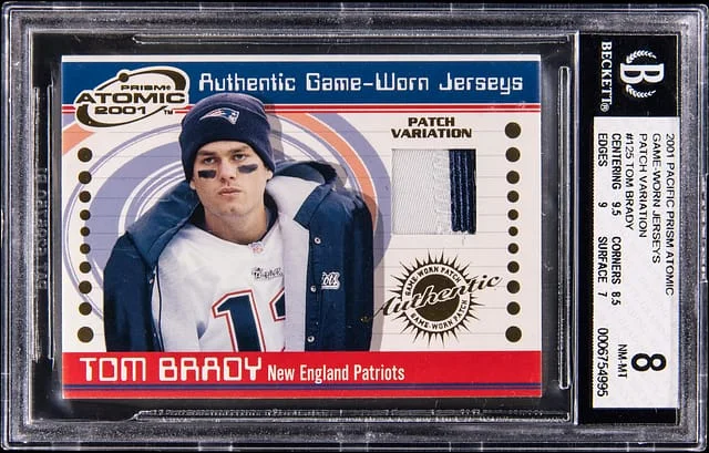 2001 Pacific Prism Atomic Game-Worn Jerseys Tom Brady #125 card image