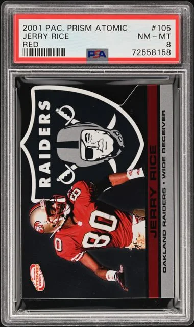 2001 Pacific Prism Atomic Red Jerry Rice #105 card image