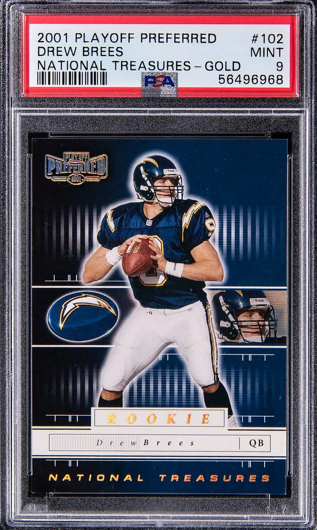 2001 Panini Playoff Drew Brees Preferred National Treasures Gold #102 card image