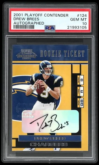 2001 Playoff Contenders Drew Brees Ticket Autographed #124 card image