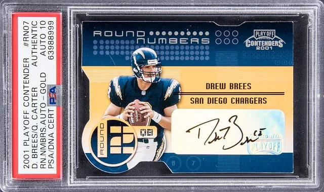 2001 Playoff Contenders Drew Brees/Quincy Carter Round Numbers Autographs Gold Die-Cut #RN07 card image