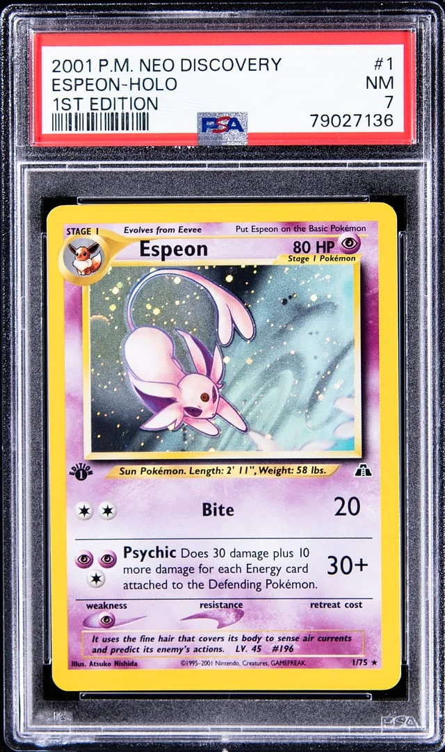 2001 Pokemon Neo Discovery 1st Edition Rare Holofoil Espeon #1 card image