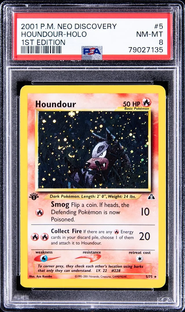 2001 Pokemon Neo Discovery 1st Edition Rare Holofoil Houndour #5 card image