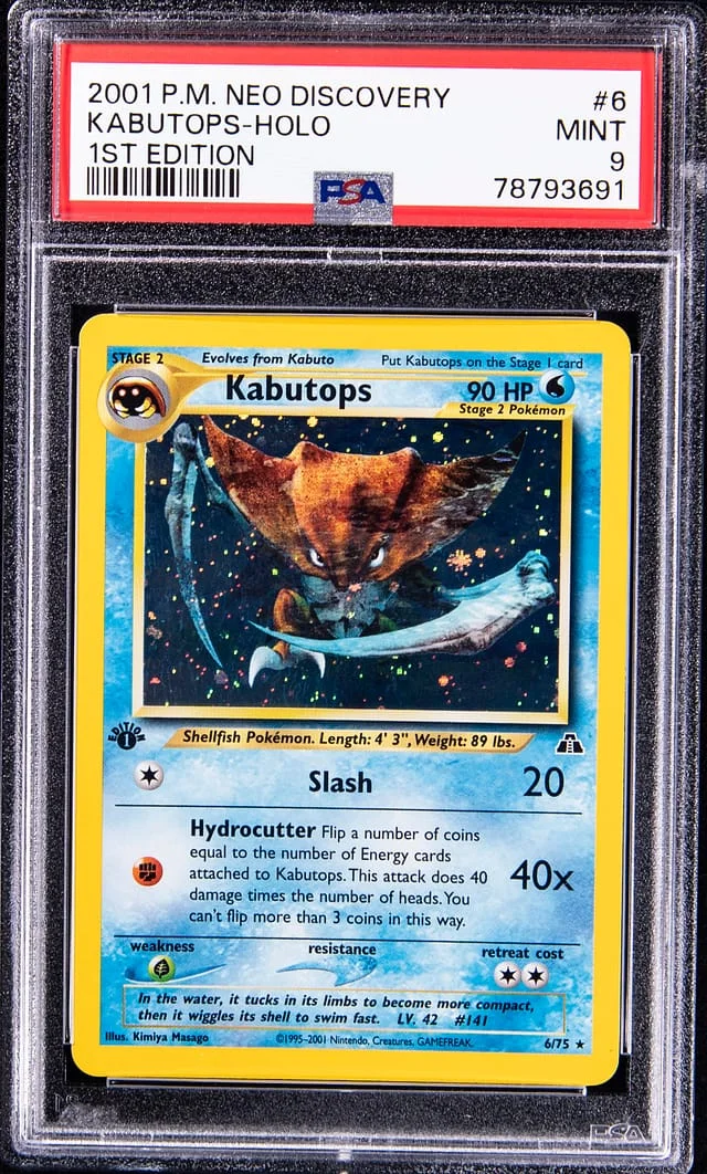 2001 Pokemon Neo Discovery 1st Edition Rare Holofoil Kabutops #6 card image