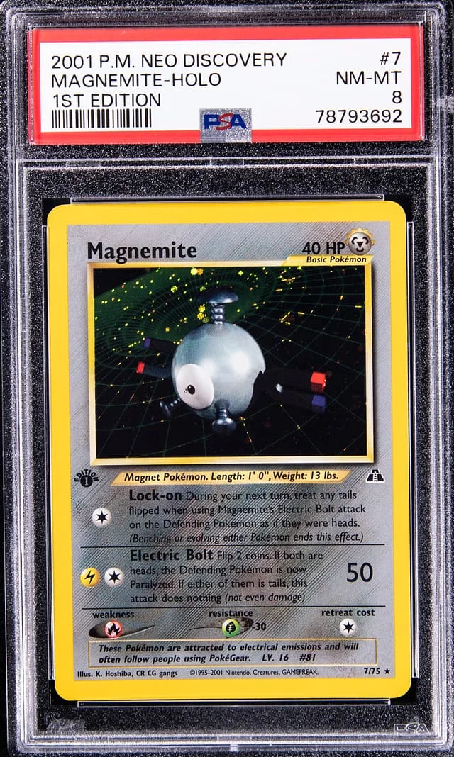 2001 Pokemon Neo Discovery 1st Edition Rare Holofoil Magnemite #7 card image