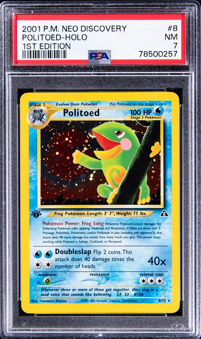 2001 Pokemon Neo Discovery 1st Edition Rare Holofoil Politoed #8 card image