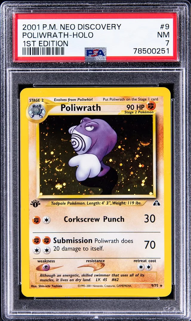 2001 Pokemon Neo Discovery 1st Edition Rare Holofoil Poliwrath #9 card image