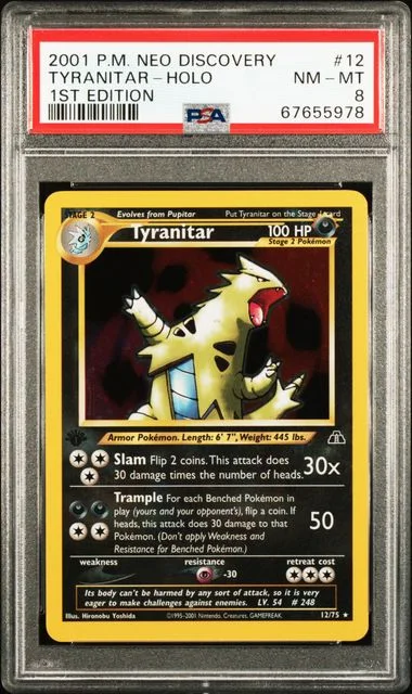 2001 Pokemon Neo Discovery 1st Edition Rare Holofoil Tyranitar #12 card image
