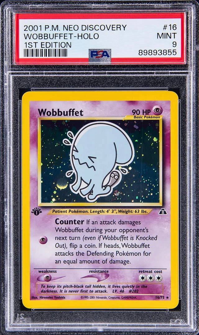 2001 Pokemon Neo Discovery 1st Edition Rare Holofoil Wobbuffet #16 card image