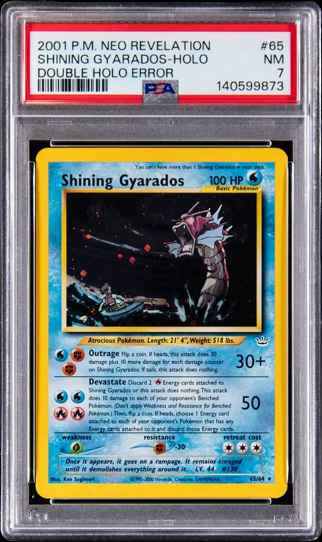 2001 Pokemon Neo Revelation Double Holo Error Holo Shining Gyarados #65 card image