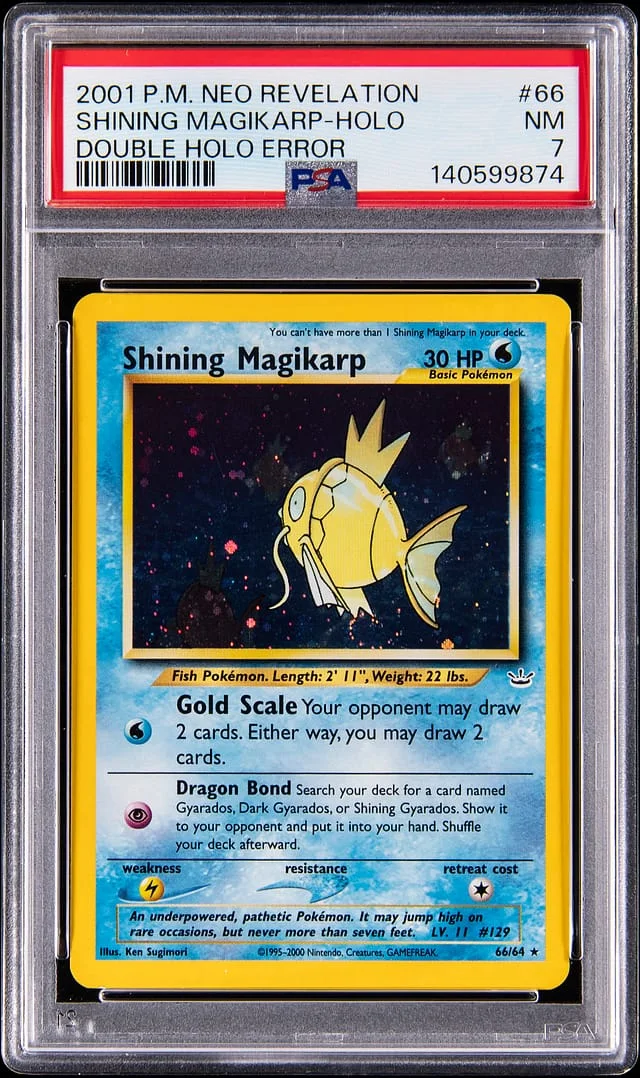2001 Pokemon Neo Revelation Double Holo Error Holo Shining Magikarp #66 card image