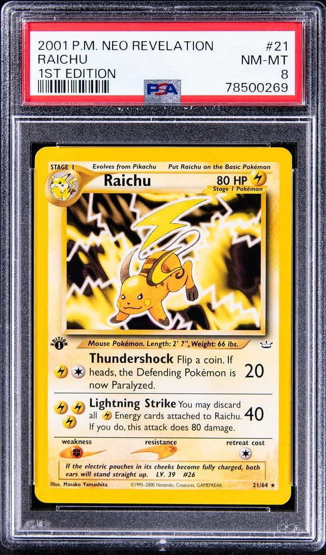 2001 Pokemon Neo Revelation Rare Raichu #21 card image