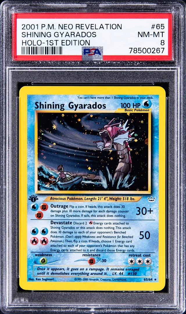 2001 Pokemon Neo Revelstion 1st Edition Rare Holofoil Shining Gyarados #65 card image