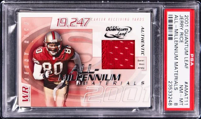 2001 Quantum Leaf All-Millennium Materials Jerry Rice #AMAT-11 card image