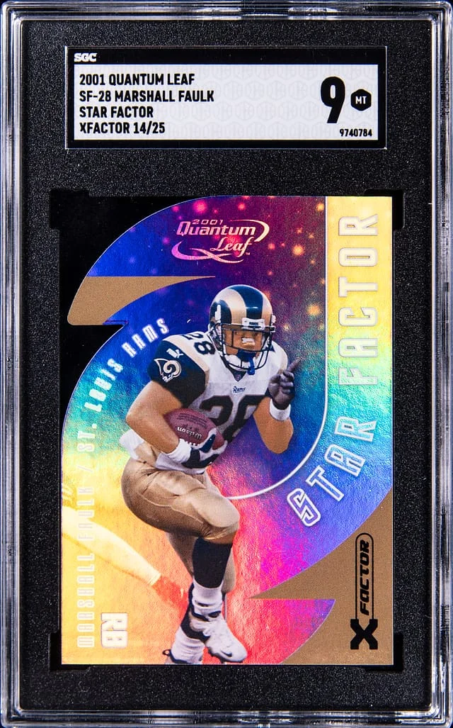 2001 Quantum Leaf Star Factor X Factor Marshall Faulk #SF-28 card image