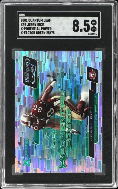2001 Quantum Leaf X-Potential Power X-Factor Green Jerry Rice #XP5 card image