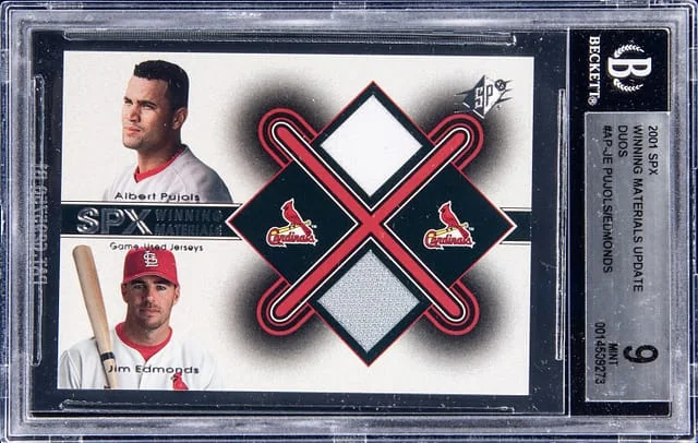 2001 SPx Albert Pujols, Jim Edmonds Dual Winning Materials Update Duos #AP-JE card image