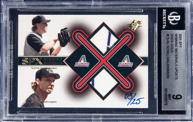 2001 SPx Curt Schilling, Randy Johnson Dual Winning Materials Update Duos Gold #CS-RJ card image