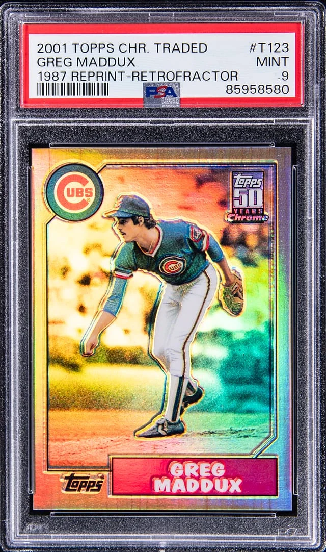 2001 Topps Chrome Greg Maddux Traded 1987 Reprint Retrofractor #70T card image
