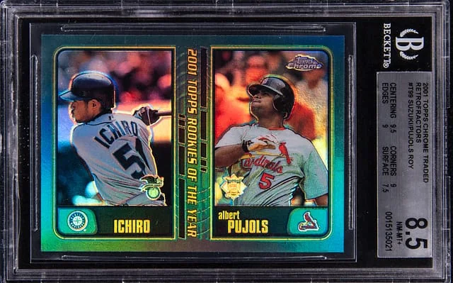 2001 Topps Chrome Ichiro/Albert Pujols Traded Retrofractors #T99 card image