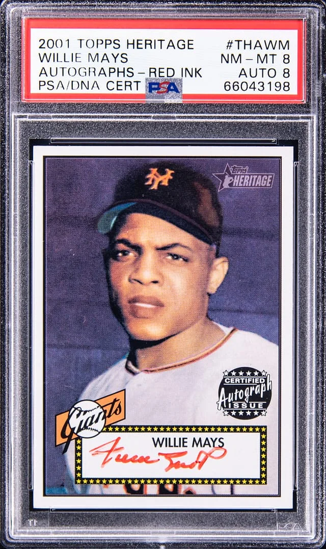 2001 Topps Heritage Willie Mays Autographs Red Ink #THA-WM card image