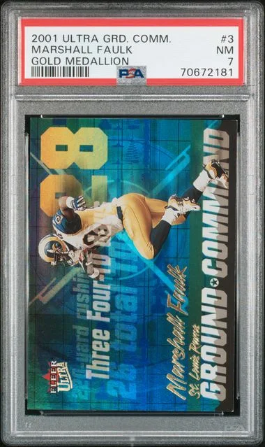 2001 Ultra Marshall Faulk Ground Command Gold Medallion #3 card image