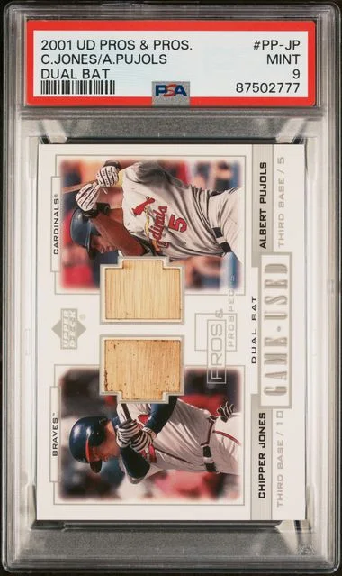 2001 Upper Deck Albert Pujols /Chipper Jones Game-Used Pros & Prospects Dual Bat #PP-JP card image
