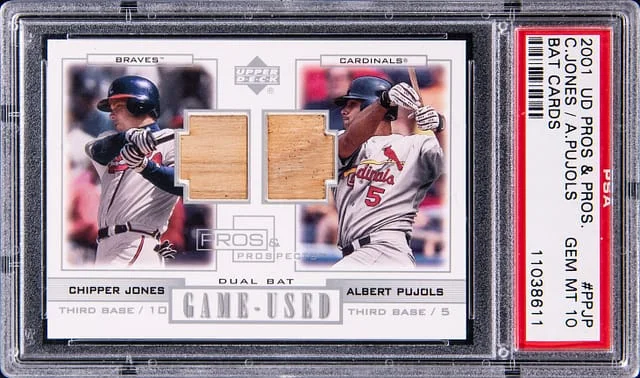 2001 Upper Deck Albert Pujols/Chipper Jones Pros & Prospects Bat Cards #PP-JP card image