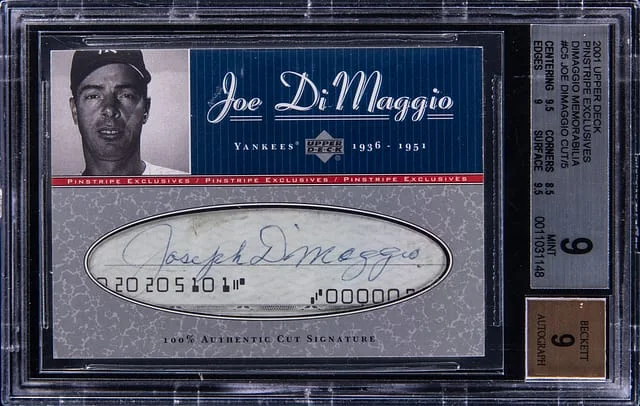2001 Upper Deck Joe DiMaggio Pinstripe Exclusives DiMaggio Memorabilia Cut #JD-C5 card image