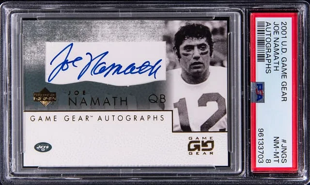 2001 Upper Deck Joe Namath Game Gear Autograph #JN-GS card image