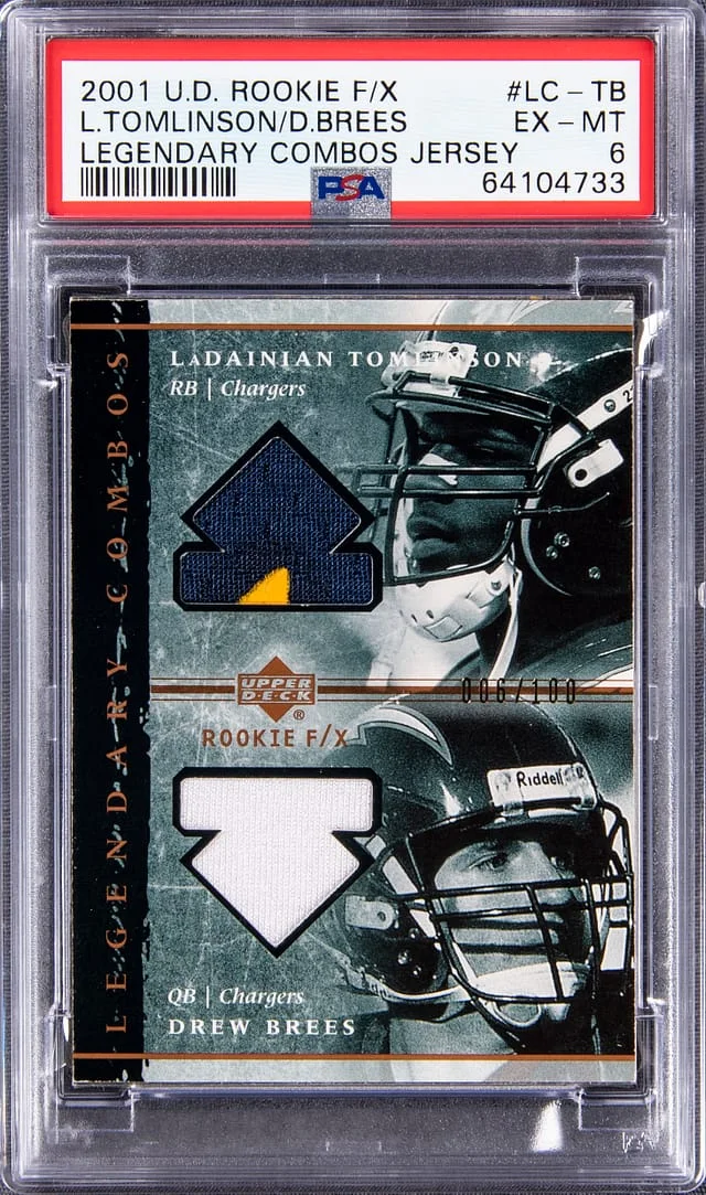 2001 Upper Deck LaDainian Tomlinson/Drew Brees Game-Used F/X Legendary Combos Jersey #LC-TB card image