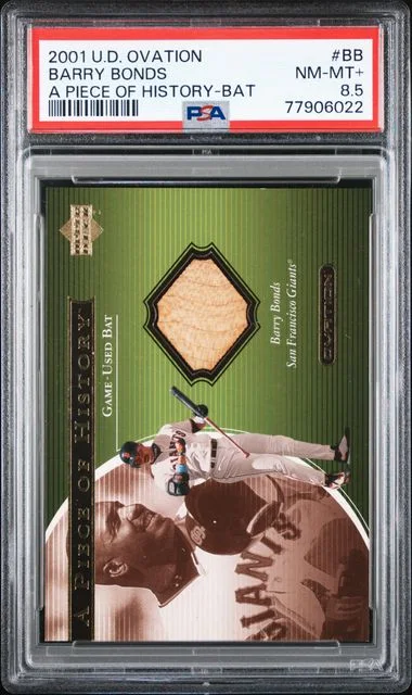 2001 Upper Deck Ovation Barry Bonds Game-Used A Piece Of History A Piece Of History-Bat #BB card image