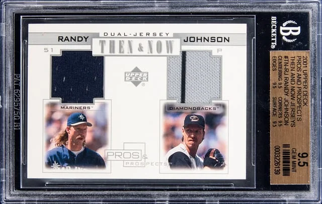 2001 Upper Deck Randy Johnson Dual Pros and Prospects Then and Now Jerseys #TN-RJ card image
