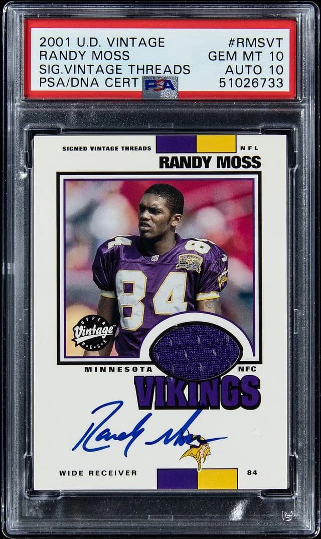 2001 Upper Deck Randy Moss Vintage Signed Vintage Threads #RMSVT card image