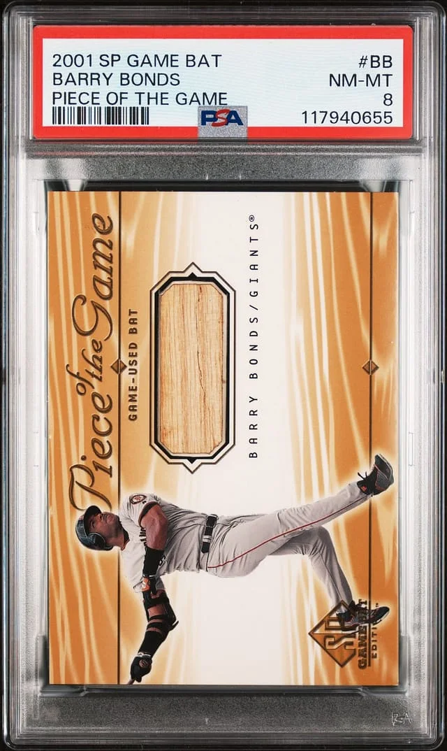 2001 Upper Deck SP Barry Bonds Game-Used Game Bat Piece of the Bat #BB card image