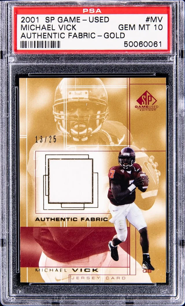 2001 Upper Deck SP Game Used Michael Vick Authentic Fabrics Gold #MV card image